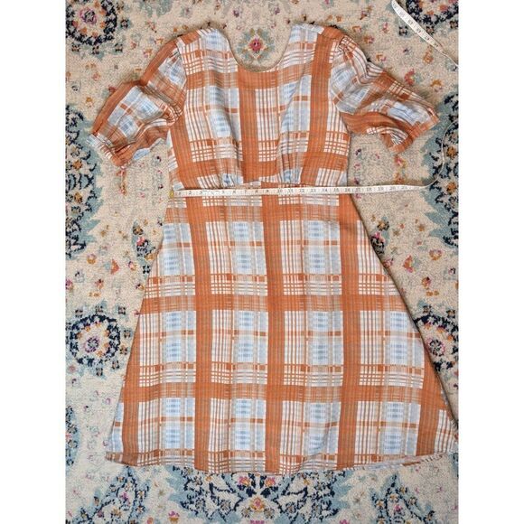 Asos Lost Ink Tie Back Check Midi Dress in Blue and Orange  - 14 - Picture 7 of 11